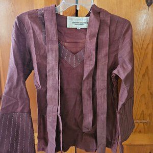 Mauve/Maroon Embroidered Top with Belt